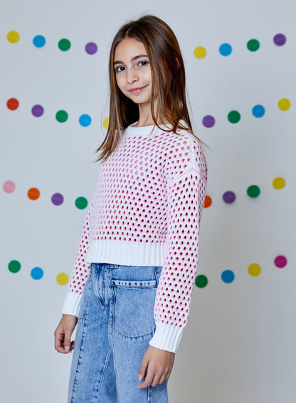 Pop Pink L/S TOP WINTER WHITE COMBO