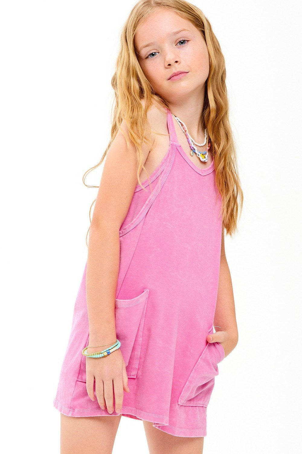 Relaxed Tank Dress with Inner Romper Lining - Pink