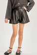 Faux Leather Pleated Shorts - blk