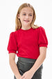 Short Puff Sleeve Knit Sweater red