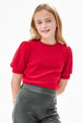 Short Puff Sleeve Knit Sweater red