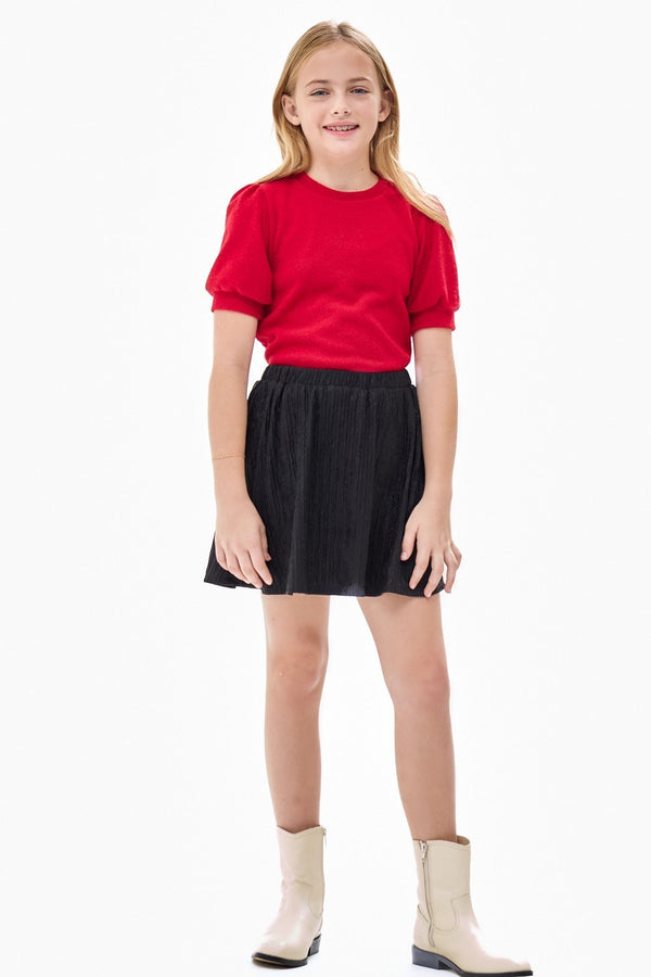 Short Puff Sleeve Knit Sweater red