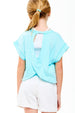 Slouchy design Wrapped cutout back tee - Aqua