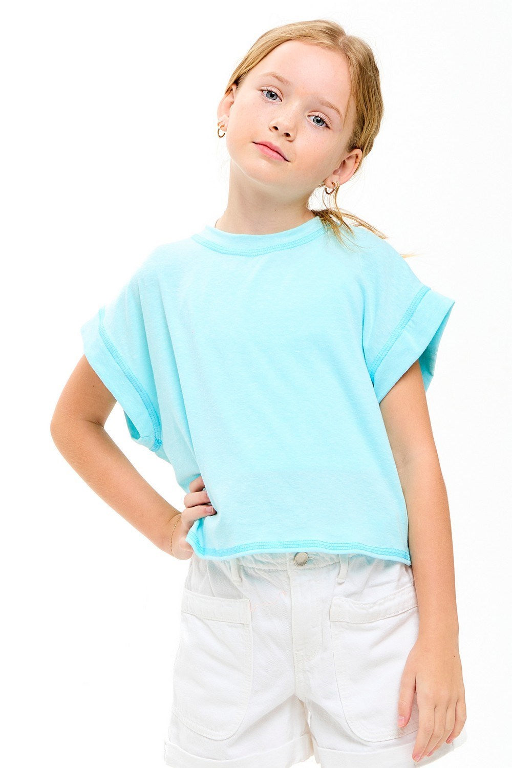 Slouchy design Wrapped cutout back tee - Aqua