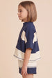 Girls Color block Stripe Half Zip Knit Top/Short SET - Black