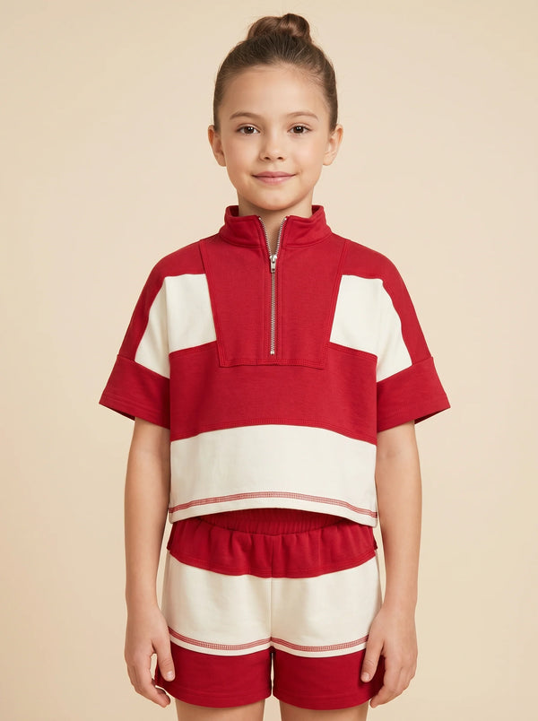 Girls Color block Stripe SET - Red