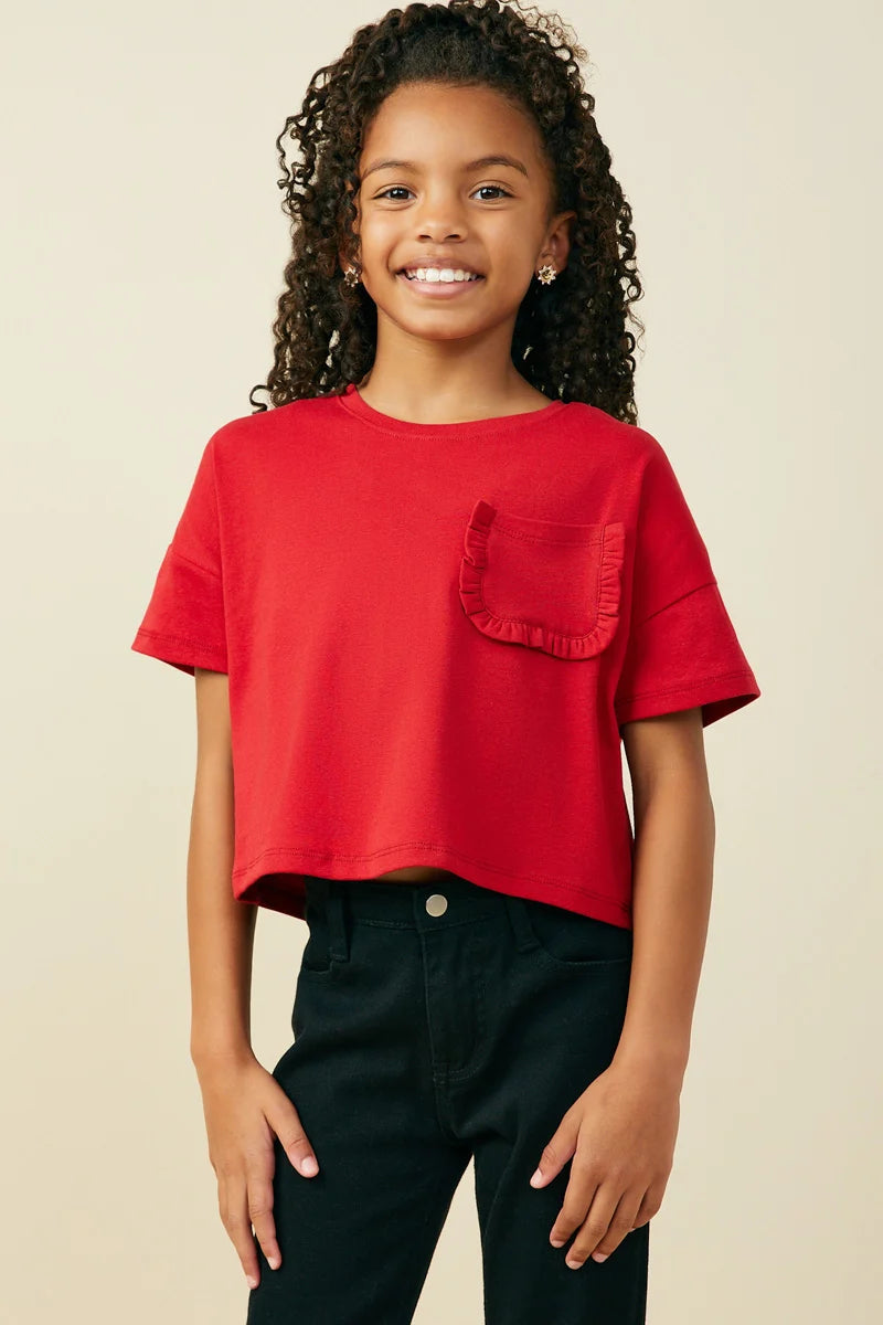Girls Ruffle Pocket Knit T Shirt