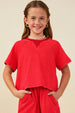 Girls Washed Short Sleeve Knit Jogger Set - Red