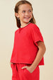 Girls Washed Short Sleeve Knit Jogger Set - Red