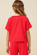 Girls Washed Short Sleeve Knit Jogger Set - Red