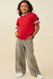 Girls Contrast Piped Tie Sleeve Detail Top - RED