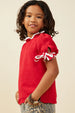 Girls Contrast Piped Tie Sleeve Detail Top - RED