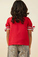 Girls Contrast Piped Tie Sleeve Detail Top - RED