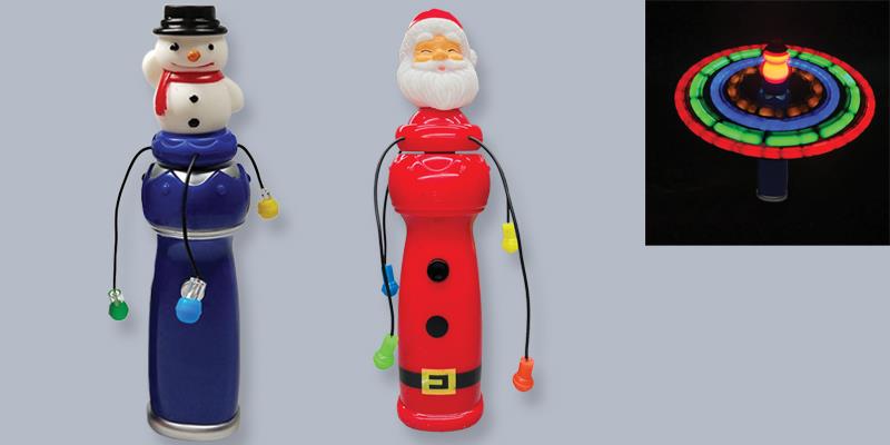 Wands Spinner Santa & Snowman Light Up 7.75"