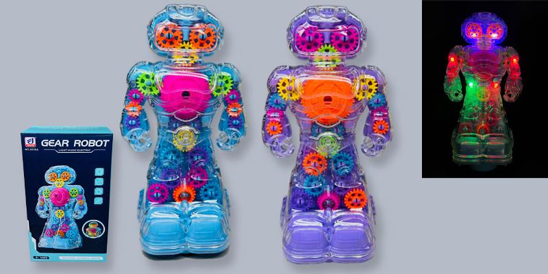 Toy Battery Robot Translucent Gears Light Up
