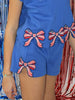Side Cut Out Bow Patch Shorts - Dazzling Blue