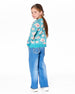 Wide Leg Stretch Light Blue Denim Jeans With Flower Stitching