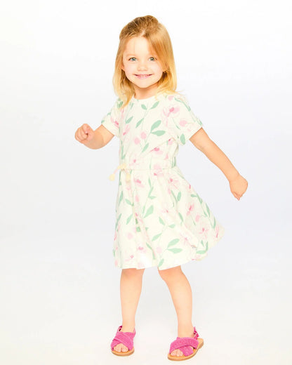 French Terry Dress Off White Printed Flowers