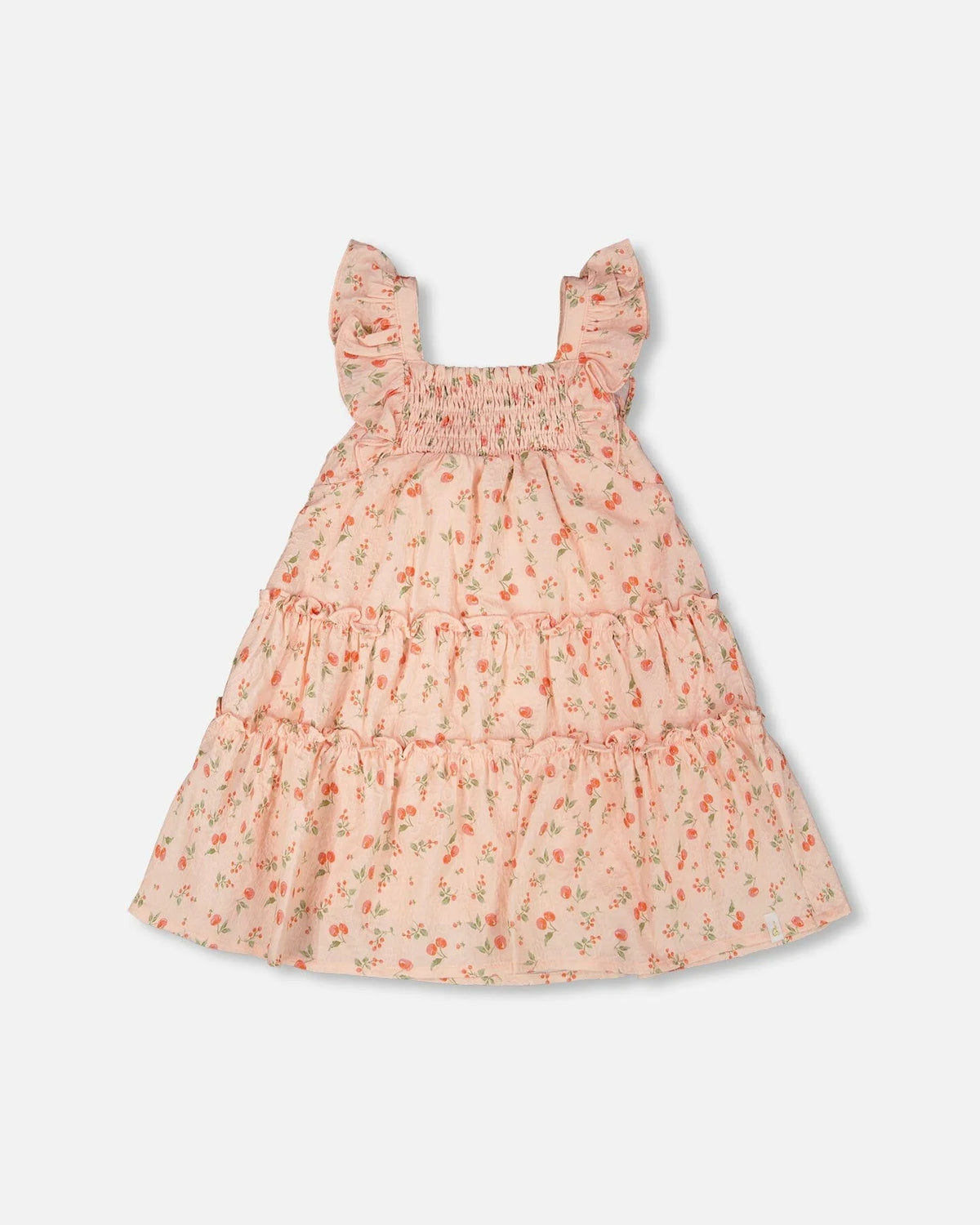 Multi-Tiered Dress With Smocking Pink Printed Flowers