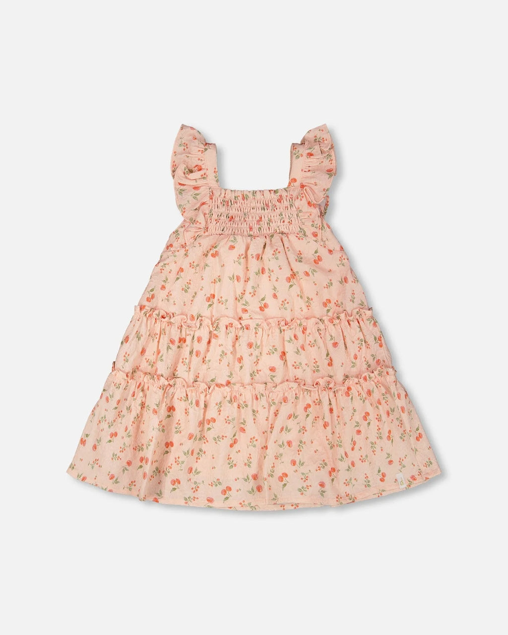 Multi-Tiered Dress With Smocking Pink Printed Flowers