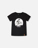 Organic Cotton Jersey T-Shirt With Dino On Bike Print Black