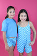 Checkered Pull On Romper Blue