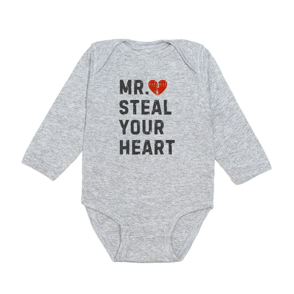 MR. STEAL YOUR HEART VALENTINE'S DAY LONG SLEEVE BODYSUIT - GRAY