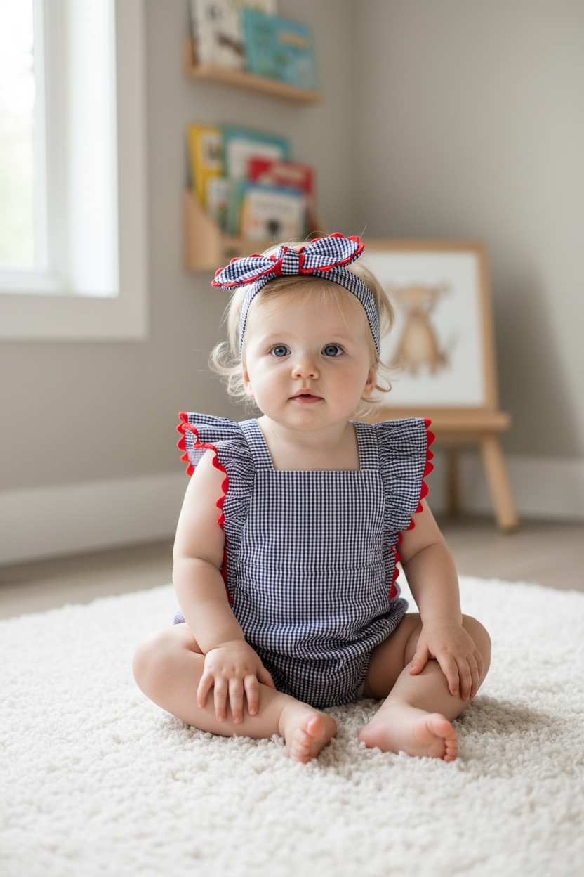 Gingham Ric Rac Bubble And Headband Set