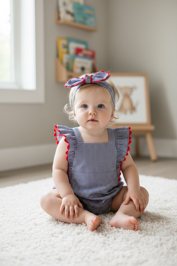 Gingham Ric Rac Bubble And Headband Set