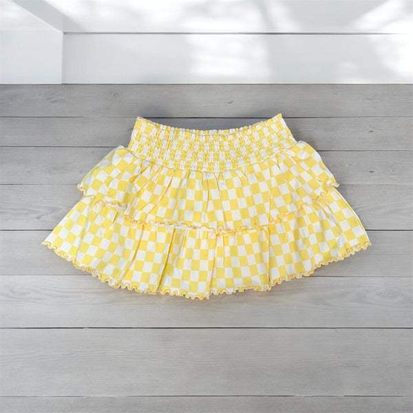 Smocked Waistband Checkered Print Skort - AFTERGLOW
