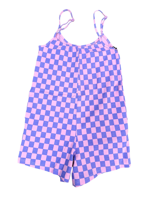 Checkered Pull On Romper Purple