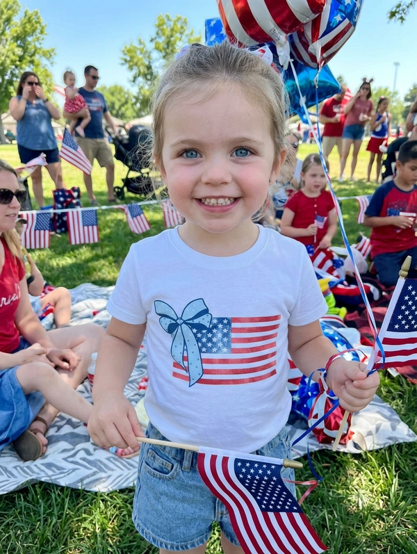 GIRL'S SHORT SLEEVE TEE - AMERICAN FLAG