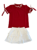 Girls Contrast Piped Tie Sleeve Detail Top - RED