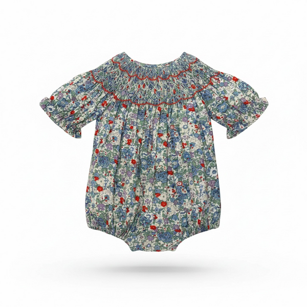 Meg Blue Flower Smock Short Bubble