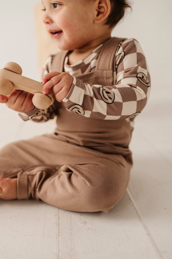 BABY LONG SLEEVE BODYSUIT - SMILEY CHECK IN PORTABELLA