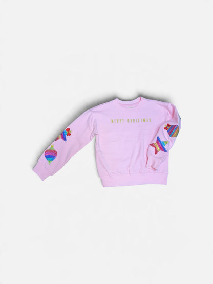 Merry Christmas Sequin Multicolor Ornaments Sweatshirt