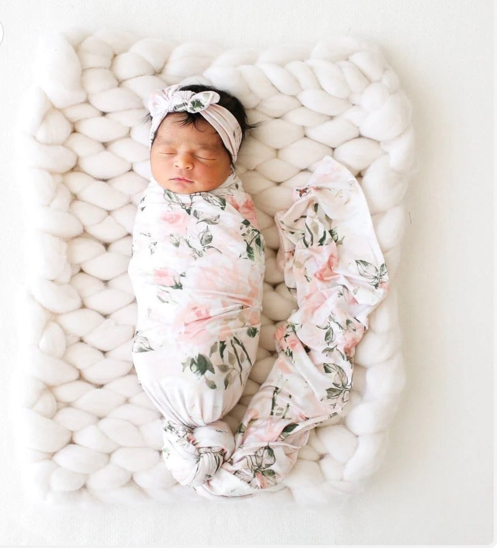 Swaddle Headband Set - Vintage Pink Rose