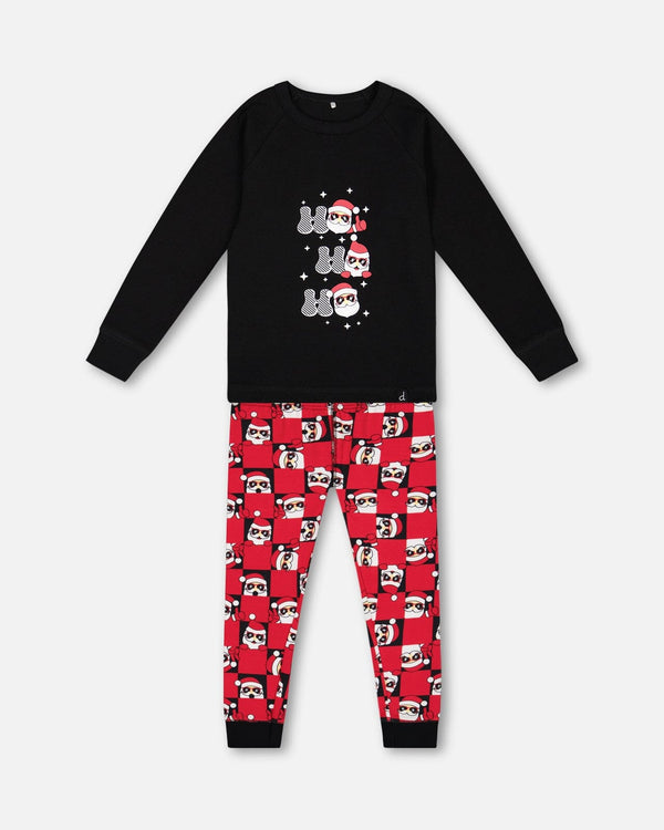 Organic Cotton Two Piece Pajama Set Red Printed Santa