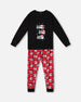 Organic Cotton Two Piece Pajama Set Red Printed Santa