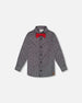 Printed Pine Chambray Shirt With Bow Tie Gray