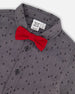 Printed Pine Chambray Shirt With Bow Tie Gray