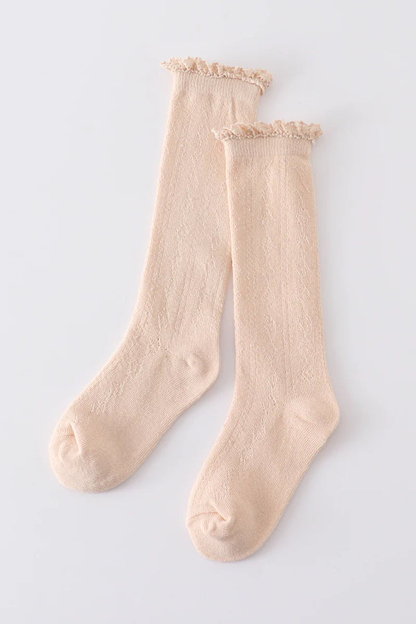 Beige Knit lace knee high socks