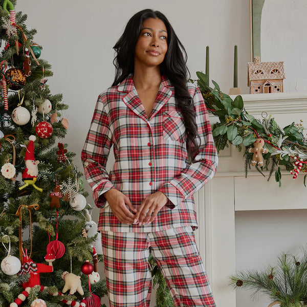 Red Tartan Plaid Flannel Women's Sleep Set