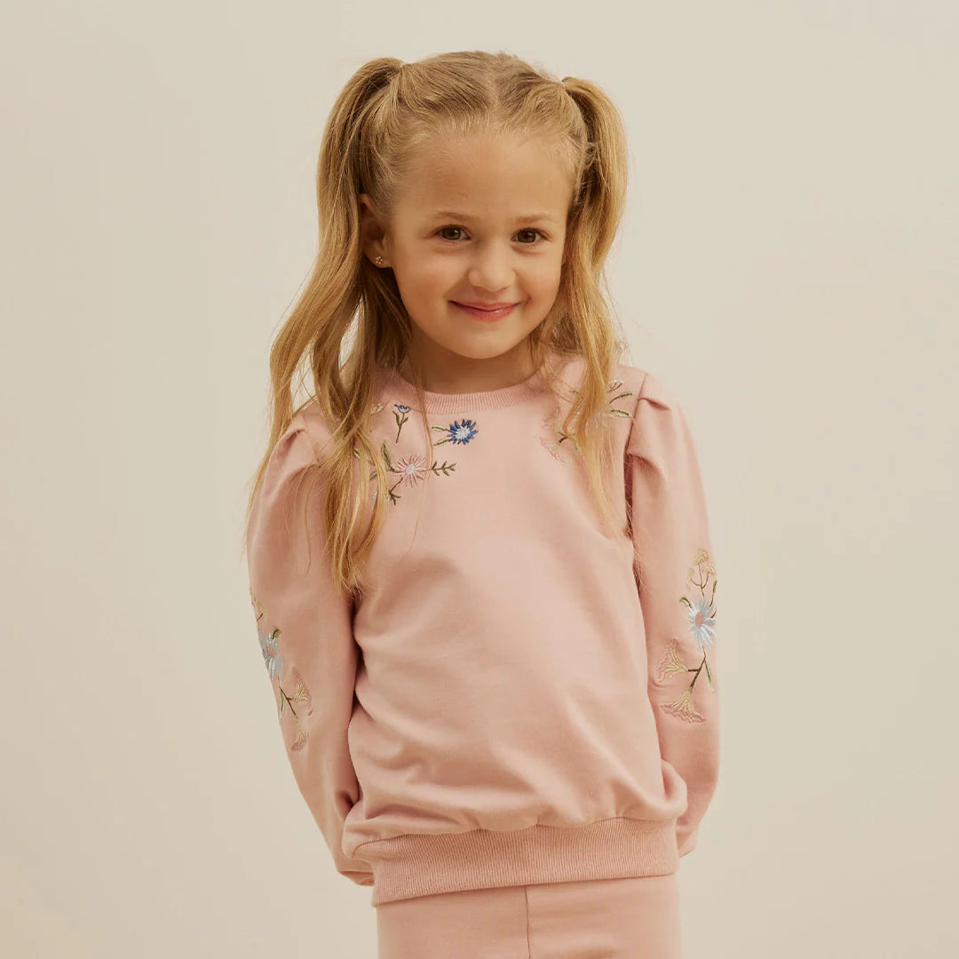 Floral Embroidery on Miles Pink Sweatshirt