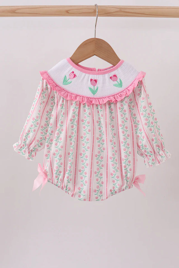 Floral tulip smocked bow bubble