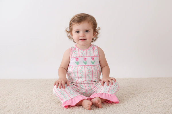 Floral tulip smocked ruffle romper