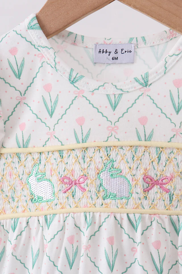 Bunny bow smocked bubble