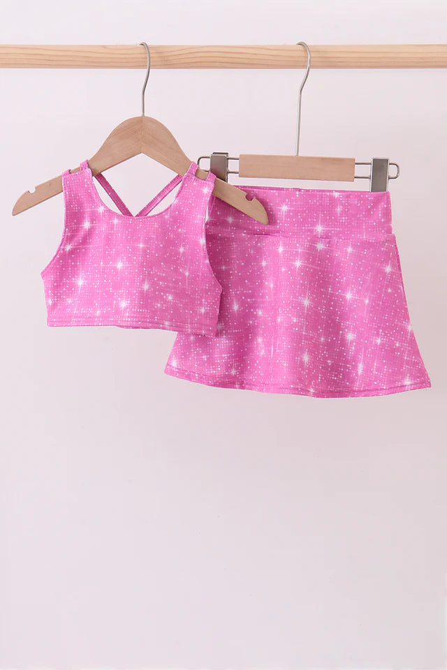 Pink glitter skort set