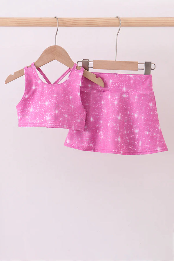 Pink glitter skort set