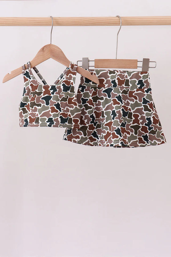 Camouflage girl active skort set